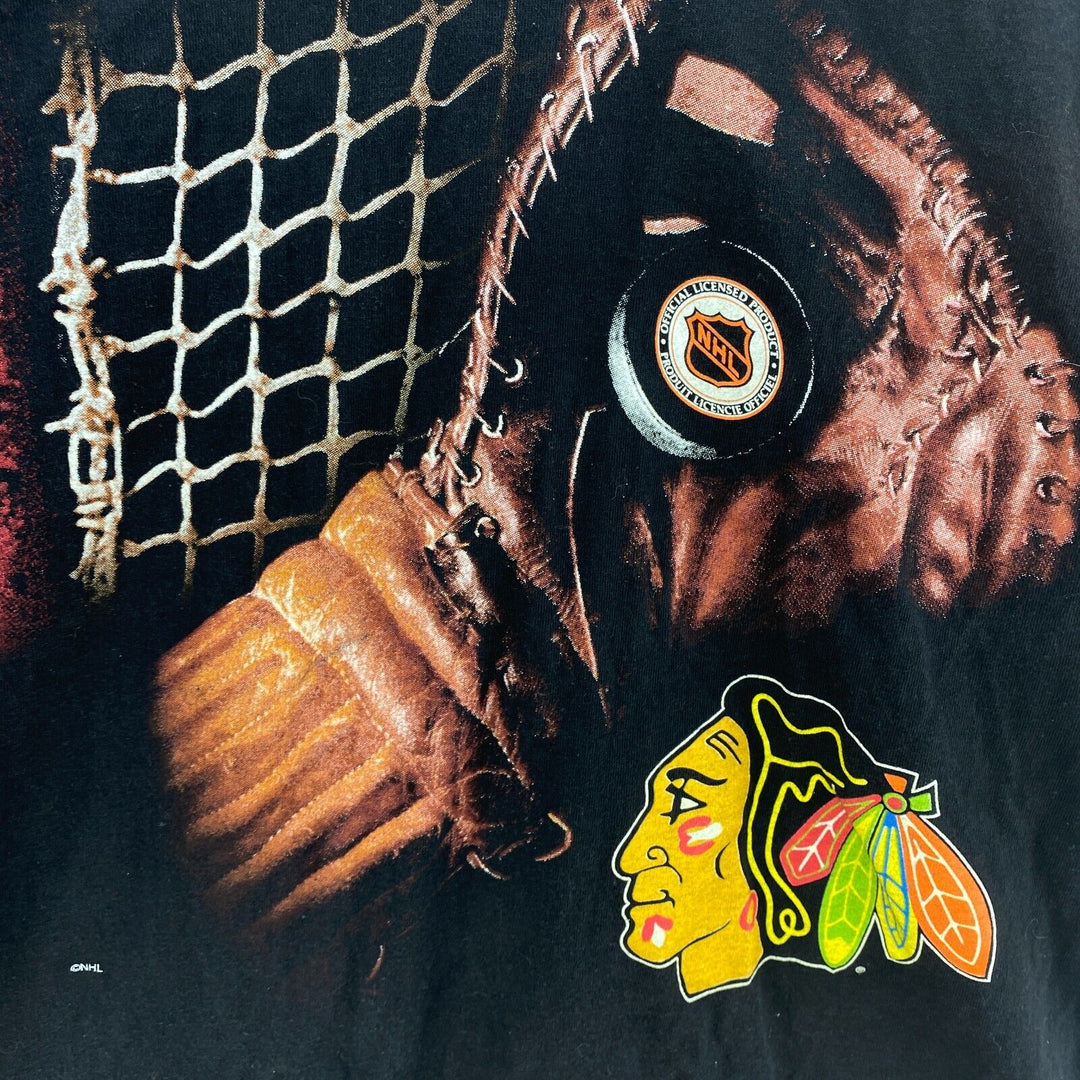 Vintage Chicago Blackhawks NHL Ice Hockey Black T-shirt Size XL
