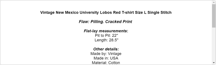 Vintage New Mexico University Lobos Red T-shirt Size L Single Stitch