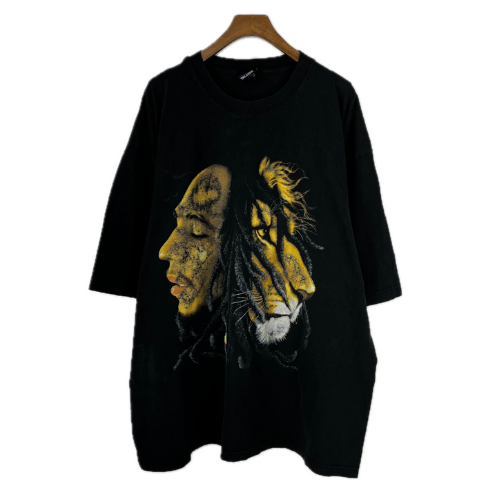 Vintage Bob Marley & Lion Mens Black 3XL Graphic T Shirt Y2K