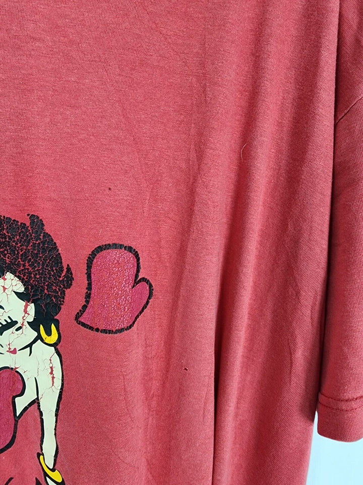 Vintage Faded Y2K Betty Boob Just Say Boop Red T-shirt Size XXL