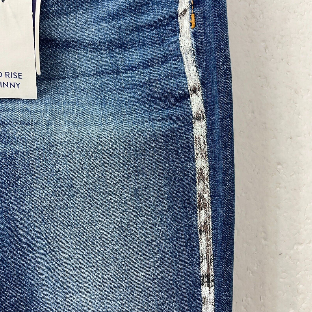 Zara Cropped Mid-Rise Skinny Jeans Metallic Strip Cuffed Ankle Size 6 NWT