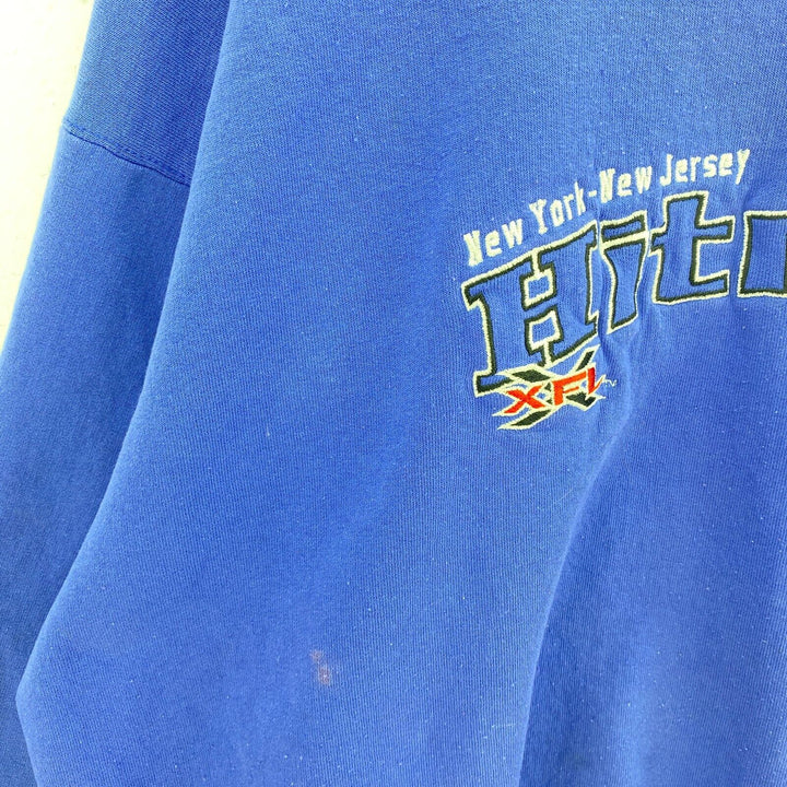 Vintage XFL New Jersey Hitmen Blue Sweatshirt Size M Pullover