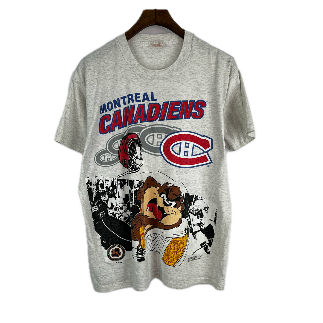 Vintage 1992 Montreal Canadiens Looney Tunes Taz Gray T-shirt Size M