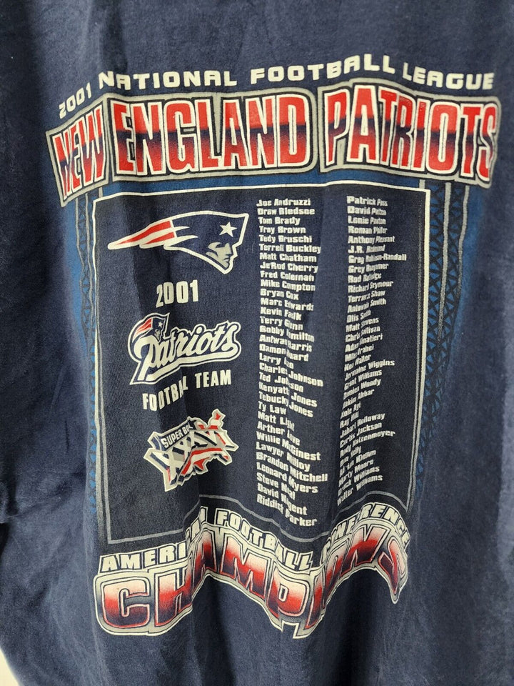 Vintage 2001 New England Patriots AFC Champions T-Shirt Blue Size XXL