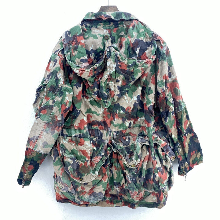 Swistzerland Military Paintball Camo Green Hooded Pockets Full Zip Jacket Size M