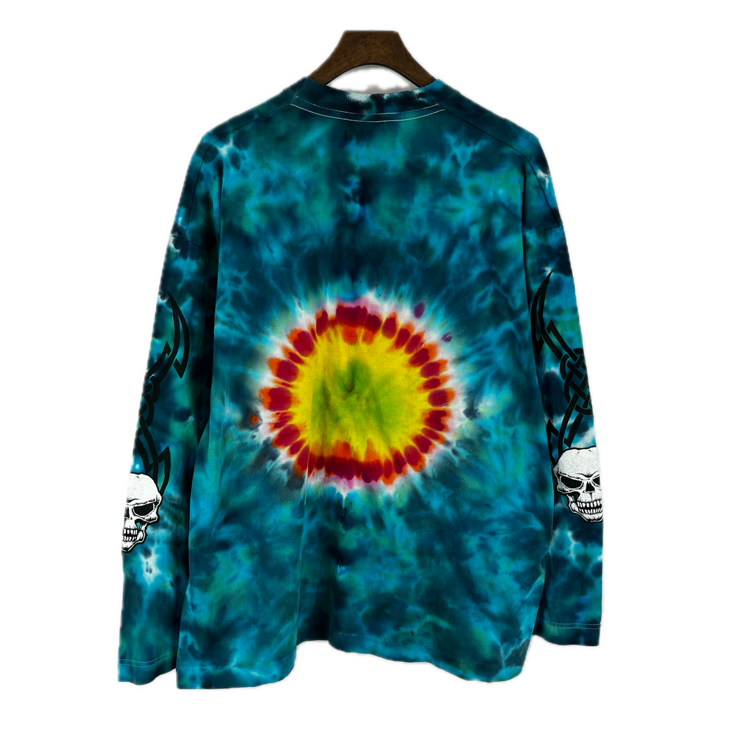 Vintage 90s Skull Skater Tie Dye Blue Long sleeve T-shirt Size XL