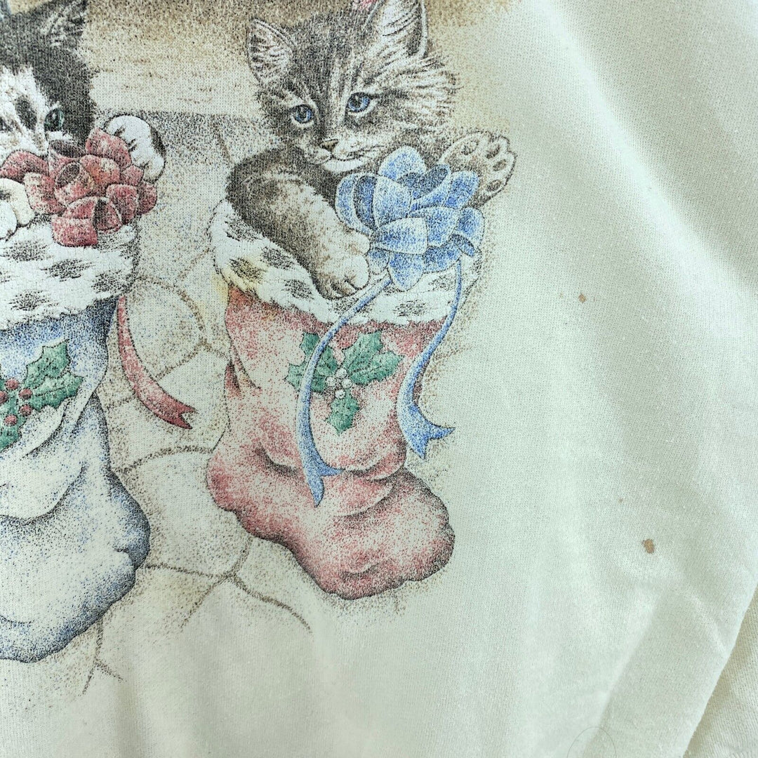 Cute Cats Holidays White Vintage Sweatshirt Size L Women's