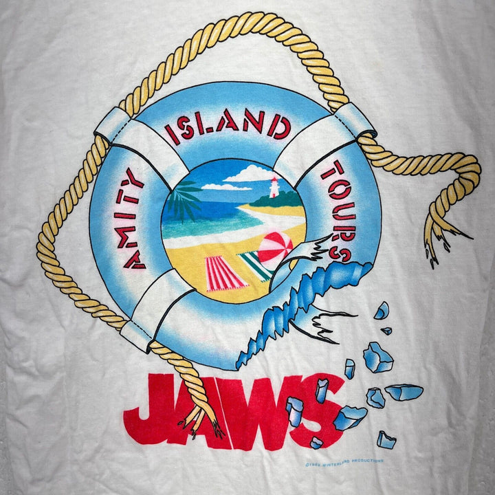 Vintage Jaws Movie Tours 1989 White T-shirt Size M Single Stitch