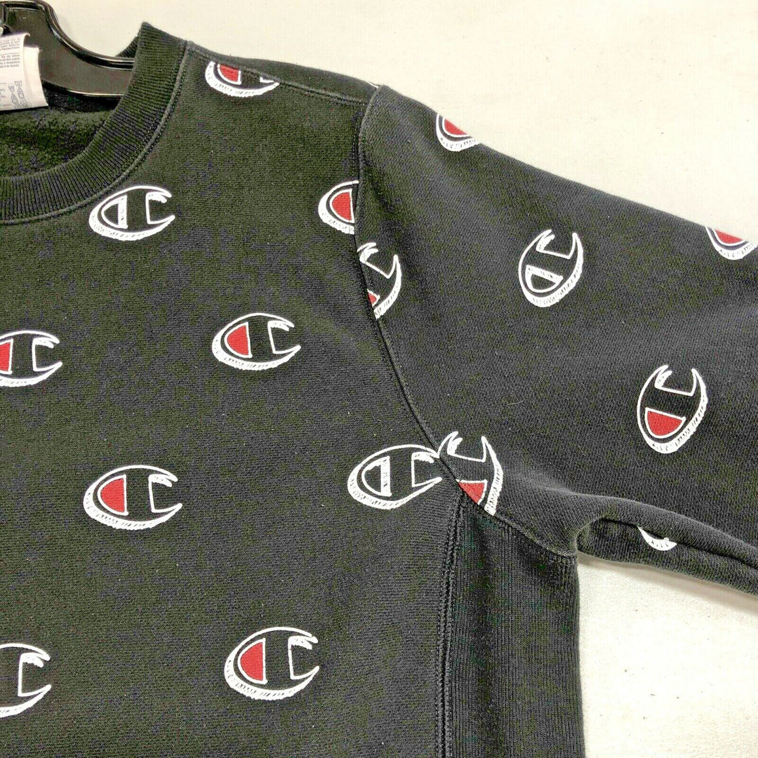Champion Sweatshirt Pullover Fleece Reverse Weave Black Logos Size S