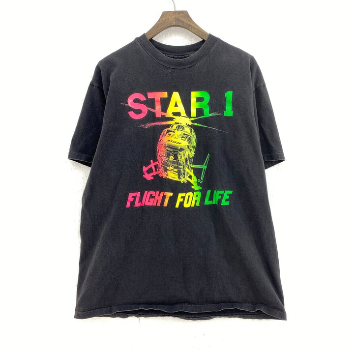 Star 1 Flight For Life Neon Graphic Print Black T-shirt Size XL