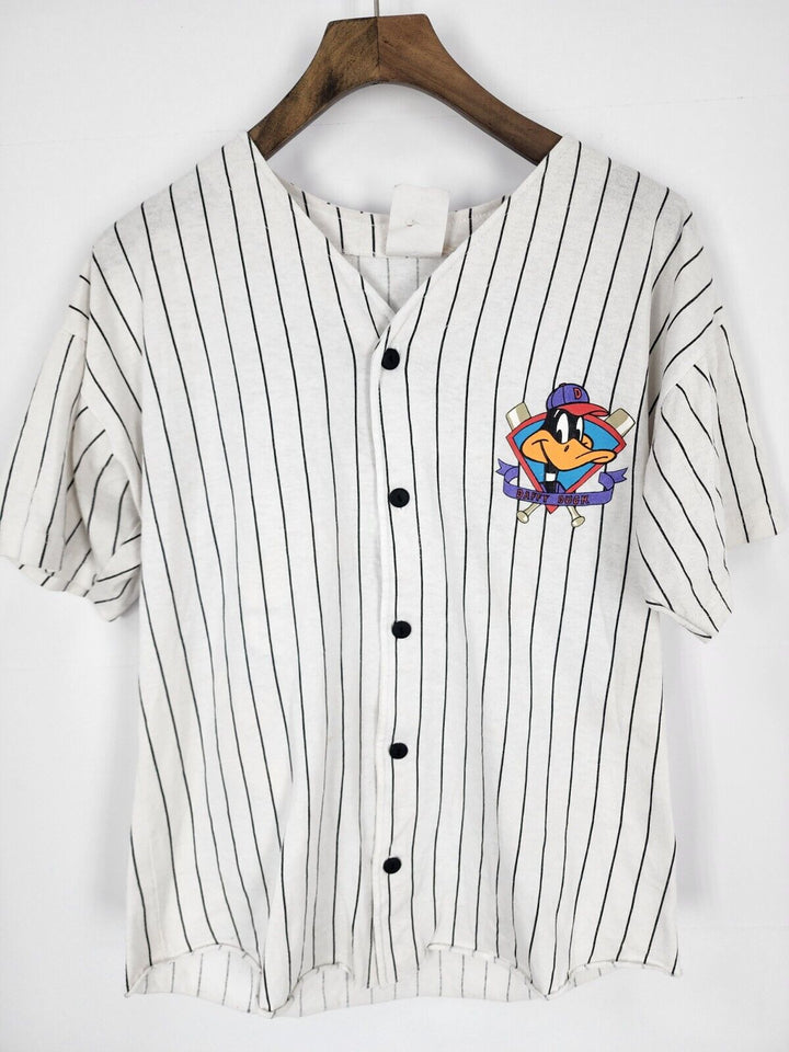 Vintage 1992 Daffy Duck Pin Stripe Looney Tunes Baseball Jersey L Kids