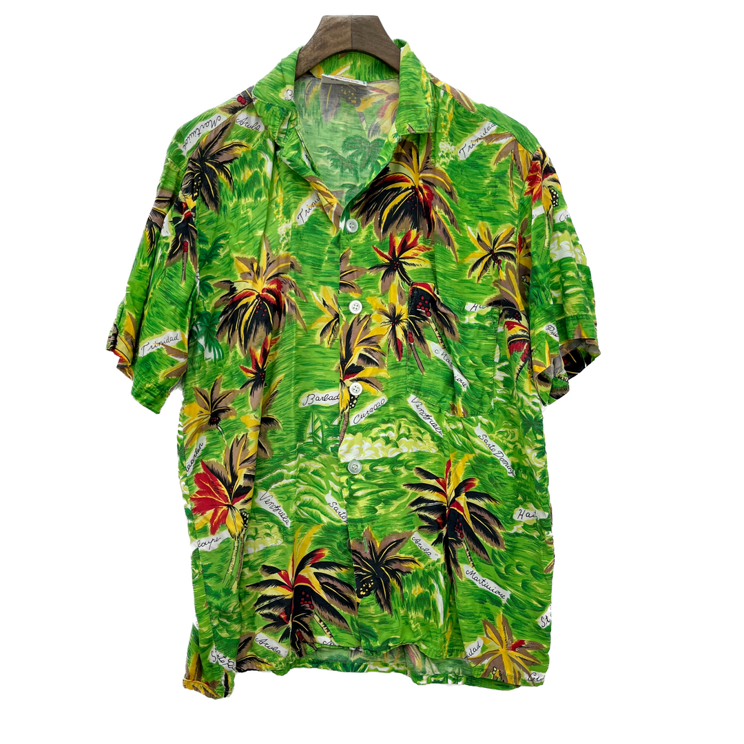 Vintage Caribbean Single Pocket Green Button Up Shirt Size M