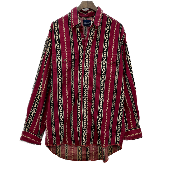 Vintage Wrangler Aztec Print Western Red Button Up Shirt Size L