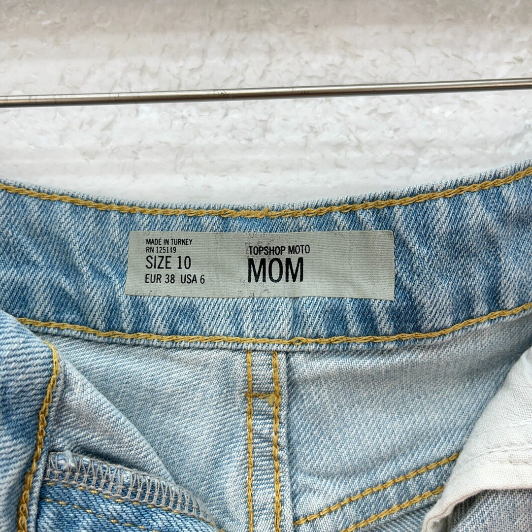 Top Shop Mom Fit Mini Light Wash Blue Shorts Size 6