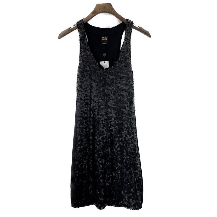 VERO MODA TAMAR Black Sequin Mini Dress Size 36 NWT