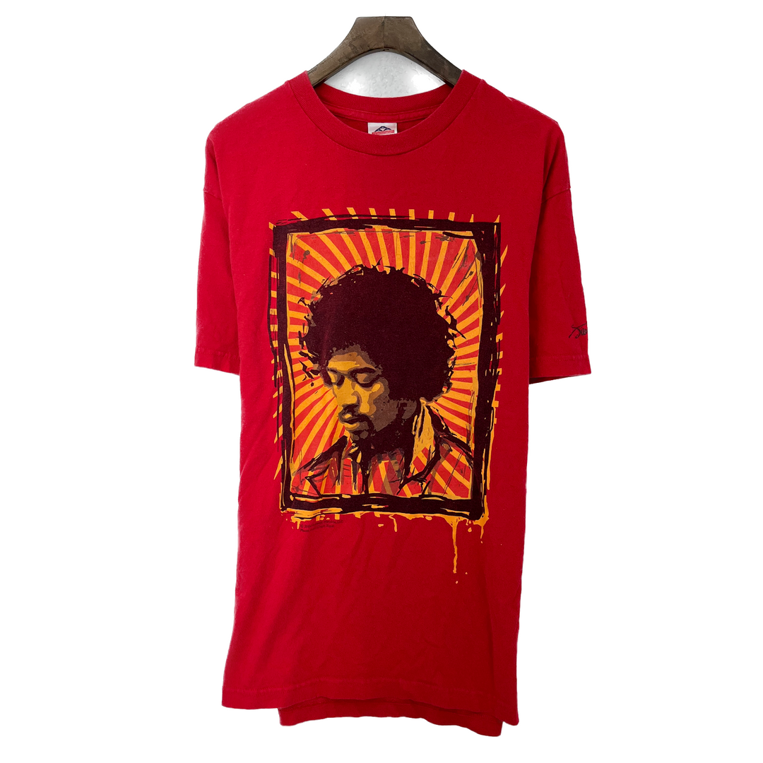 Vintage Jimi Hendrix Guitarist Graphic Print Red T-shirt Size L