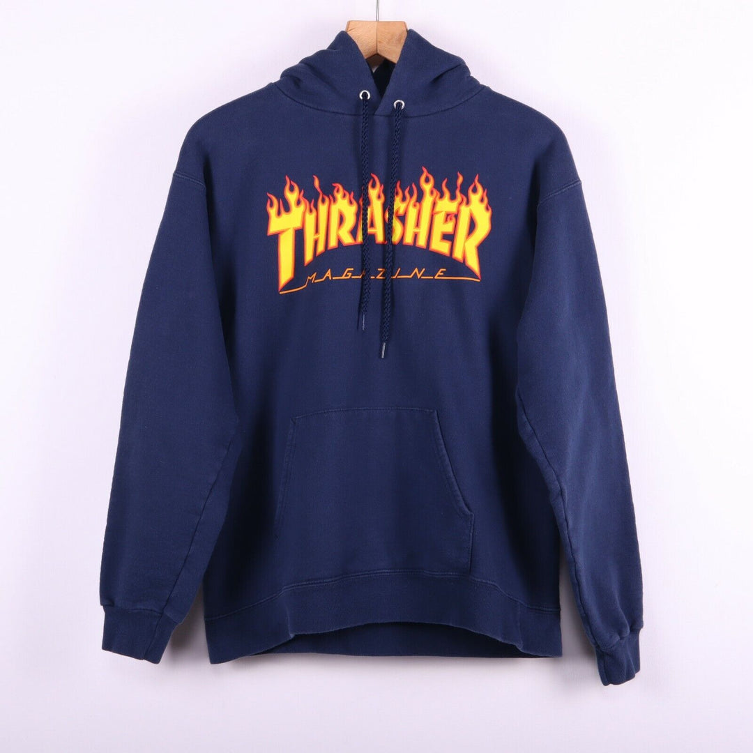 Thrasher Hoodie Magazine Pullover With Logo Blue Skateboard Size S 90s