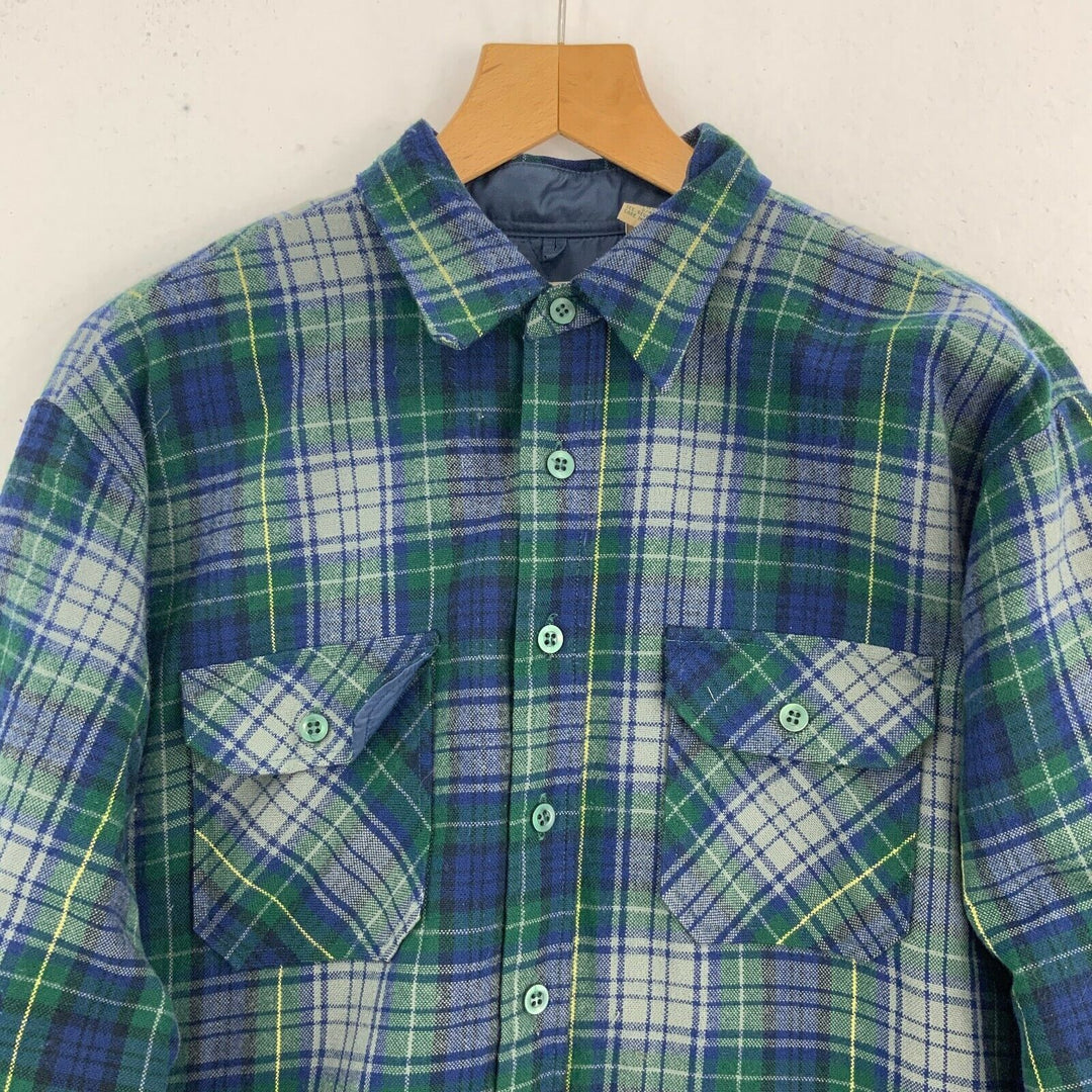 Vintage Plaid Shirt Size L 90s Blue Green