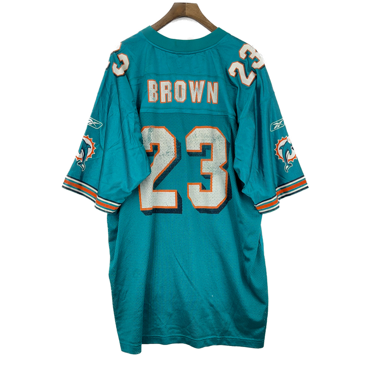 Vintage Reebok Miami Dolphins NFL Brown #23 Green Jersey Size XL