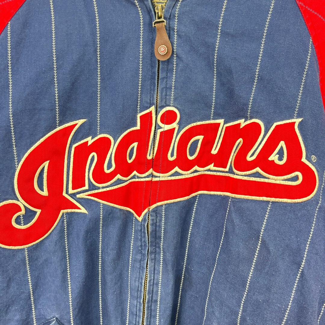 Vintage Cleveland Indians MLB Baseball Navy Blue Striped Bomber Jacket Size XL