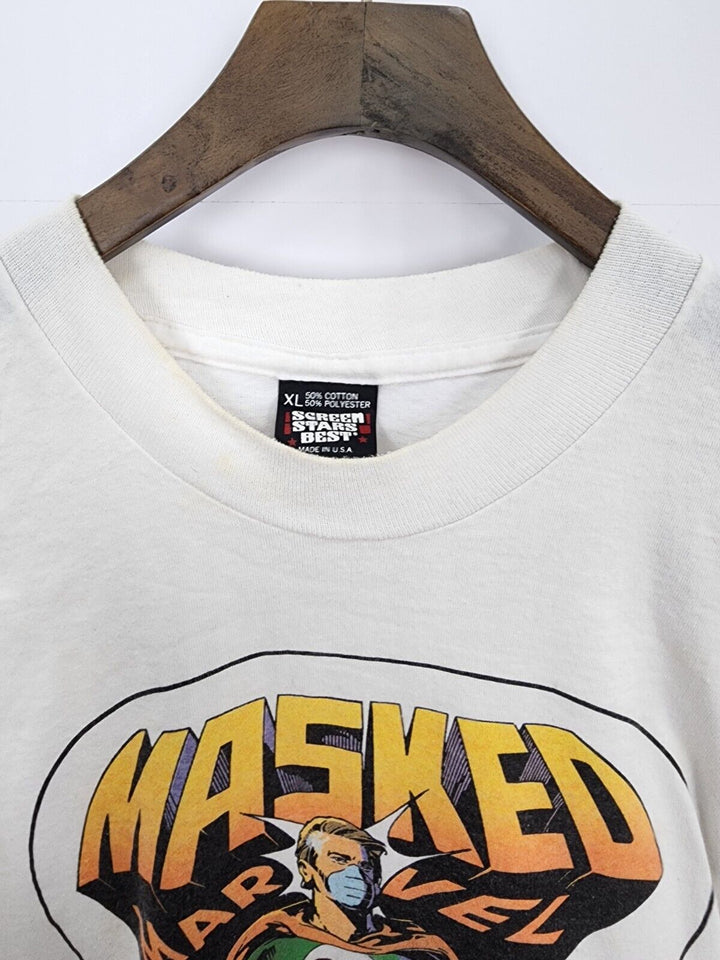 Vintage Screen Stars The Masked Marvel T-Shirt Men XL Single Stitch White USA