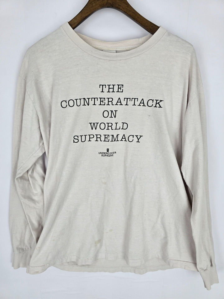 X 2 SUPREME LS White Graphic T -Shirt ‘COUNTERATTACK SUPREMACY’ & FACES sz M