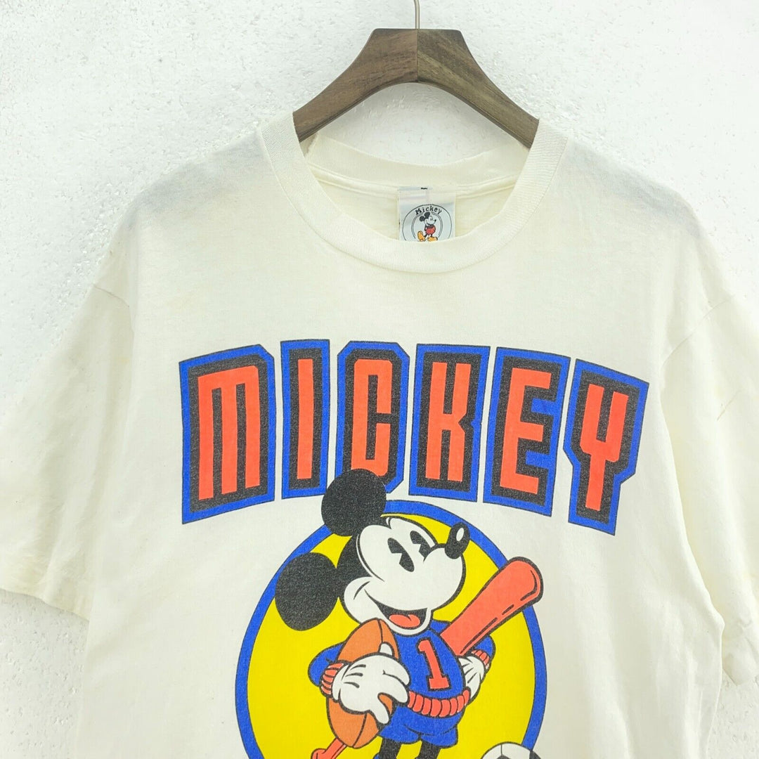 Vintage Mickey Mouse Sports Club White Soccer T-shirt Size S