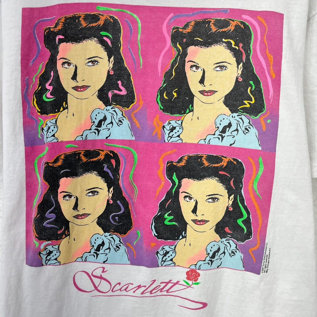 Vintage Scarlett O' Hara Gone With The Wind Movie Art Print T-shirt White L