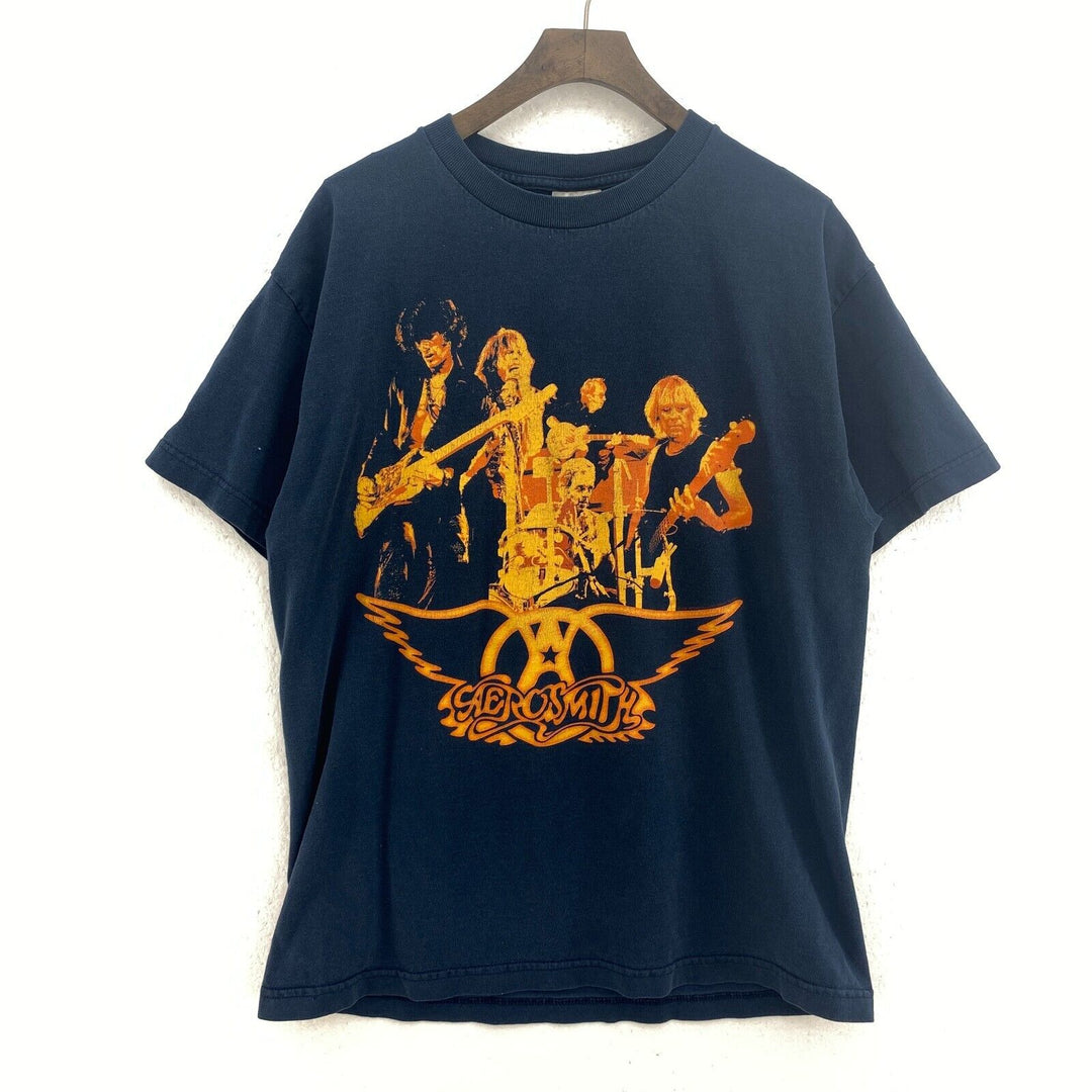 Vintage Aerosmith Rock Band World Tour 2002 T-shirt Size L Blue
