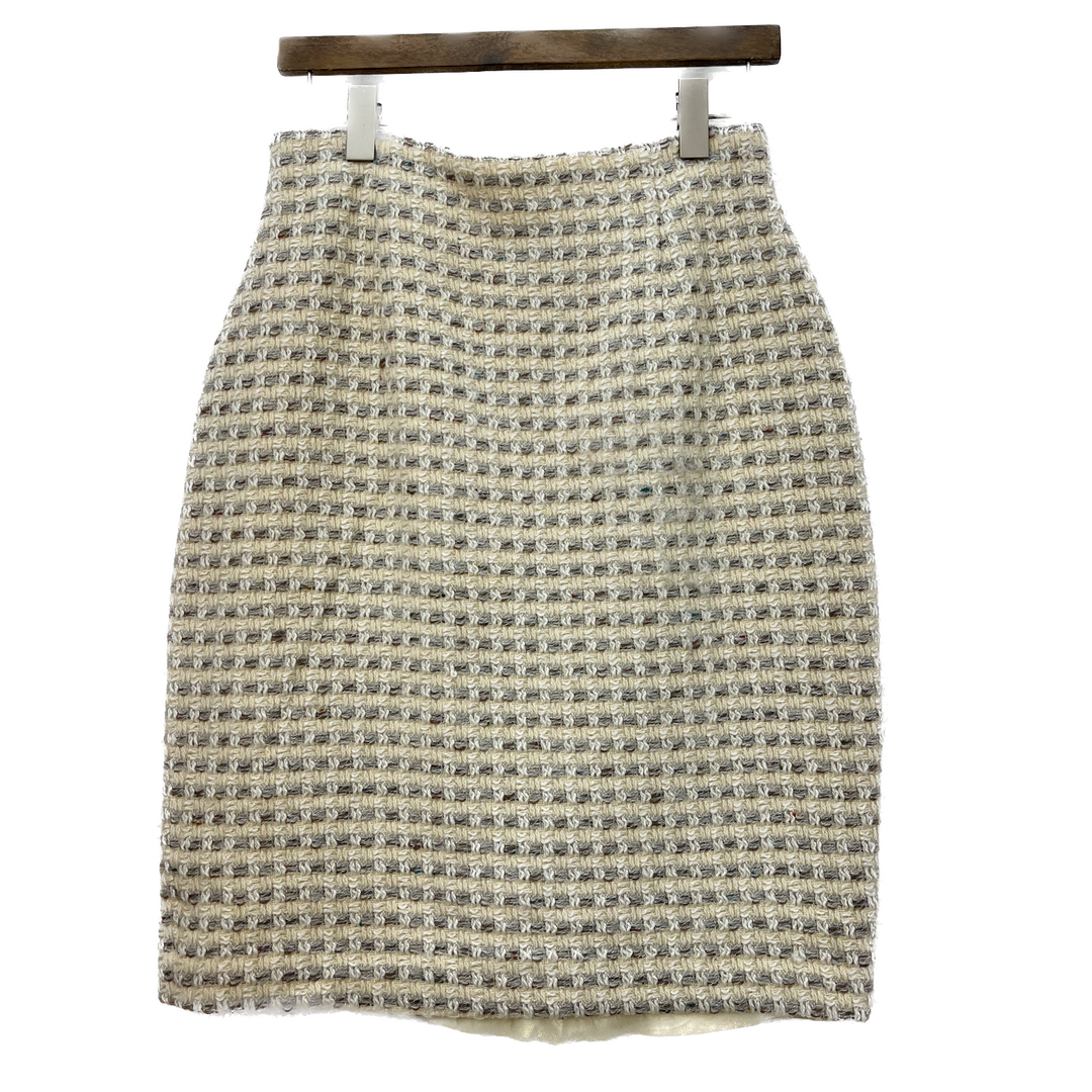 Vintage Women's Coincidence Knitted Checkered Pencil Skirt Beige Size 12 80s