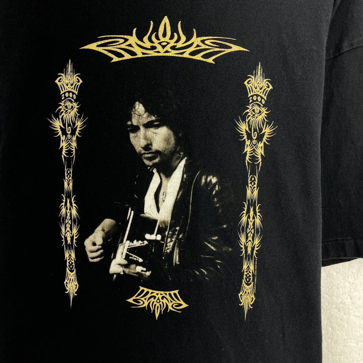 Vintage Bob Dylan Logo Graphic Print Black T-shirt Size XL