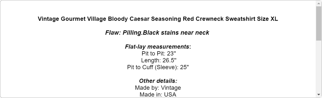 Vintage Graphic Bloody Caesar Seasoning Red Crewneck Sweatshirt Size XL