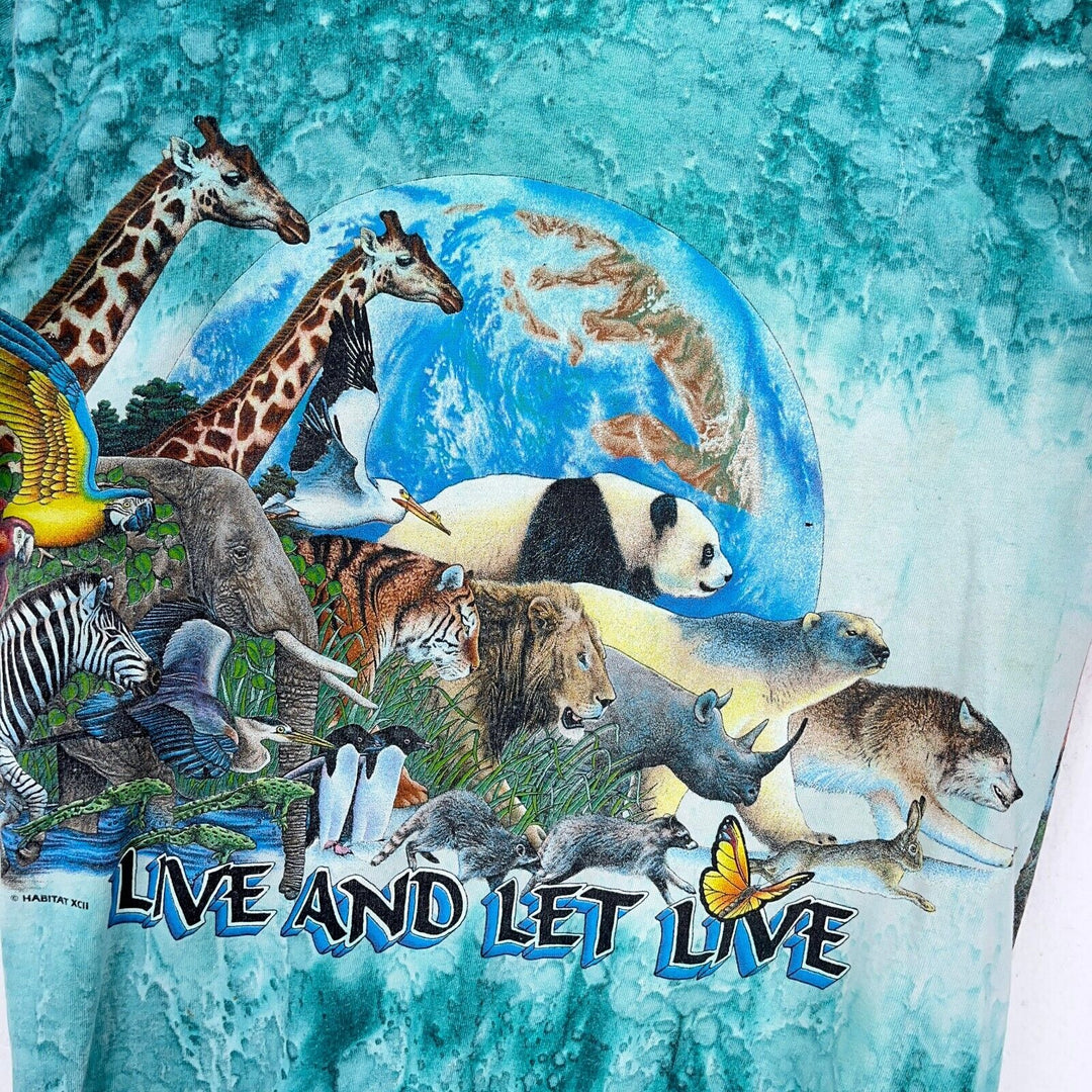 Vintage Live And Let Live Tie Dye Green T-shirt Size M