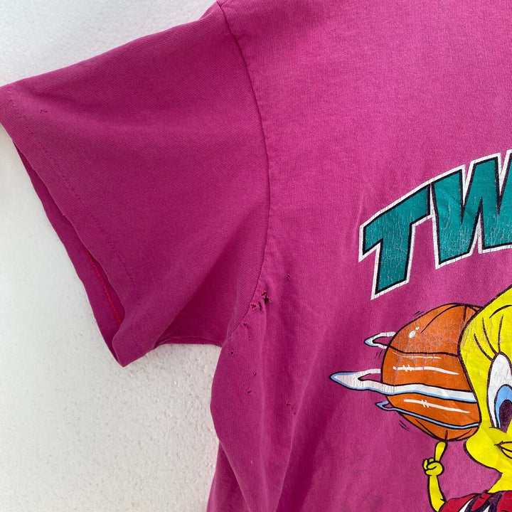 Vintage Warner Bros Tweety Bird Slyvester 1996 Graphic Print Pink T-shirt Size M