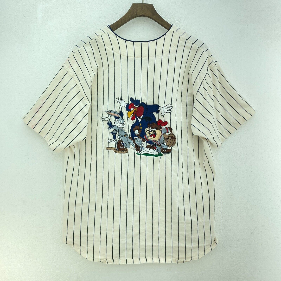 All Stars Bugs Bunny Looney Tunes Pinstripe Button Up White T-shirt Size M
