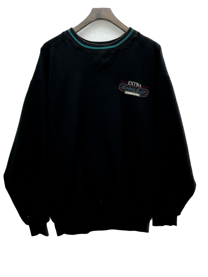 Bugle Boy Extra Standard Embroidered Sweatshirt Size L Black Crew Neck 90s