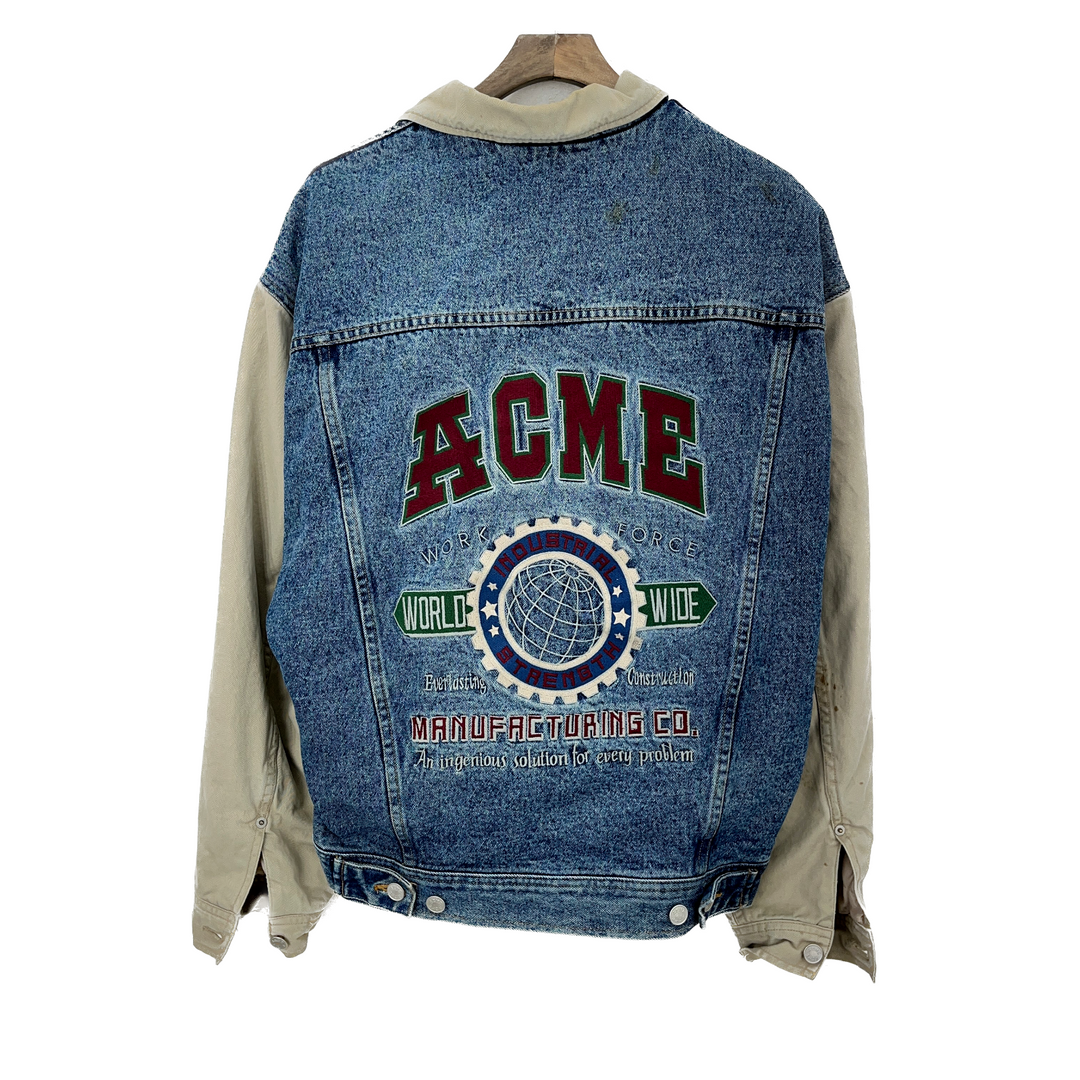 Vintage Acme World Wide Blue Denim Jacket Size L Trucker