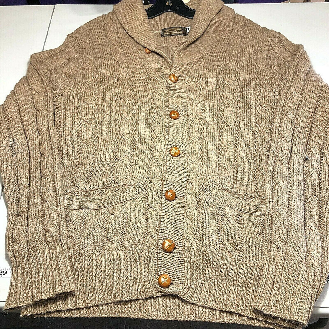 Eddie Bauer Vintage Wool Cable Knit Brown Button Up Cardigan Size M