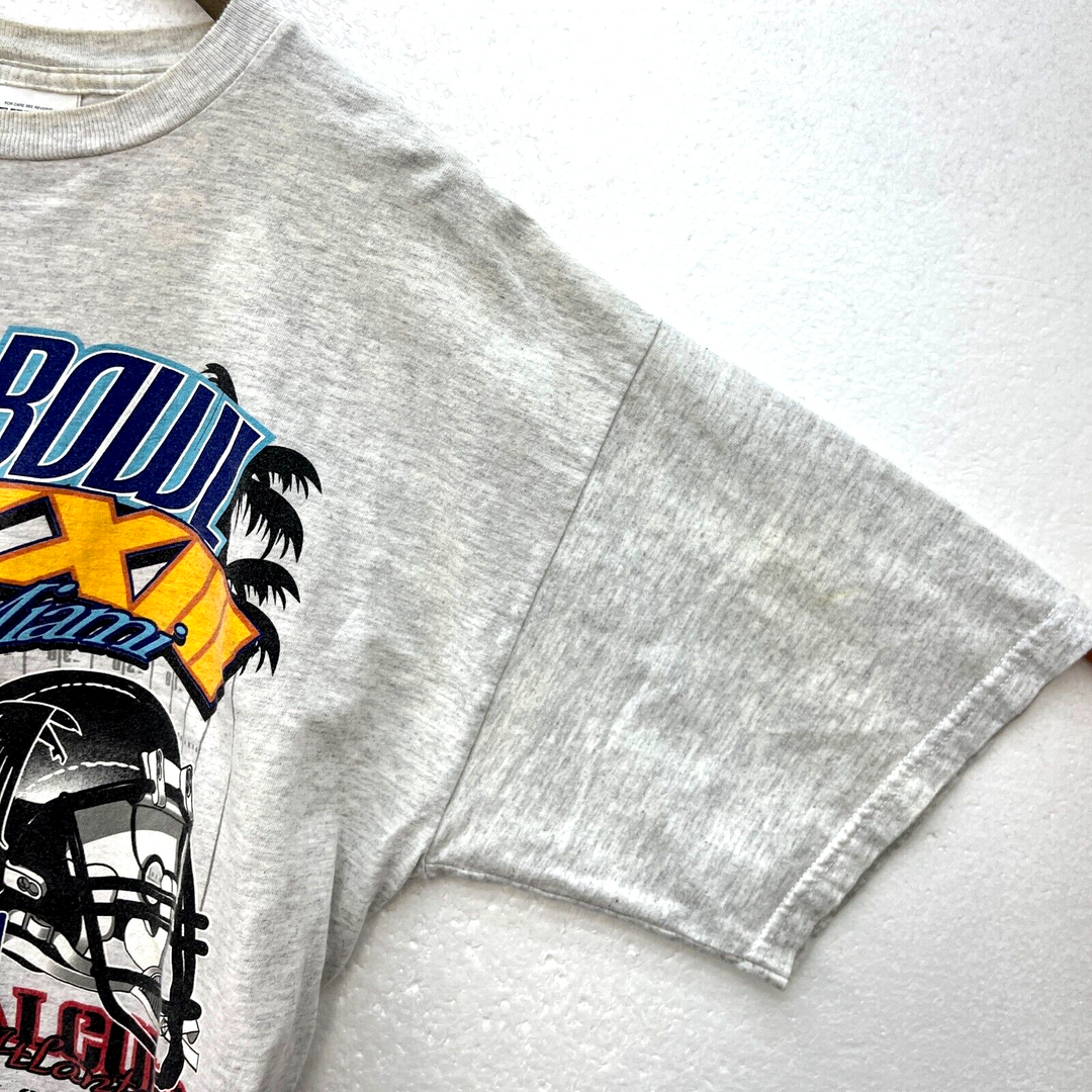 1999 Super Bowls Bronco Falcons Vintage Football T-shirt Size XL Gray NFL 90s