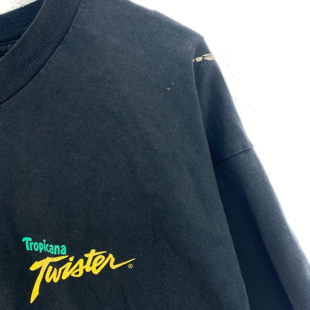 Vintage Tropicana Twister Orange Juice Logo Black T-shirt Size XL Single Stitch