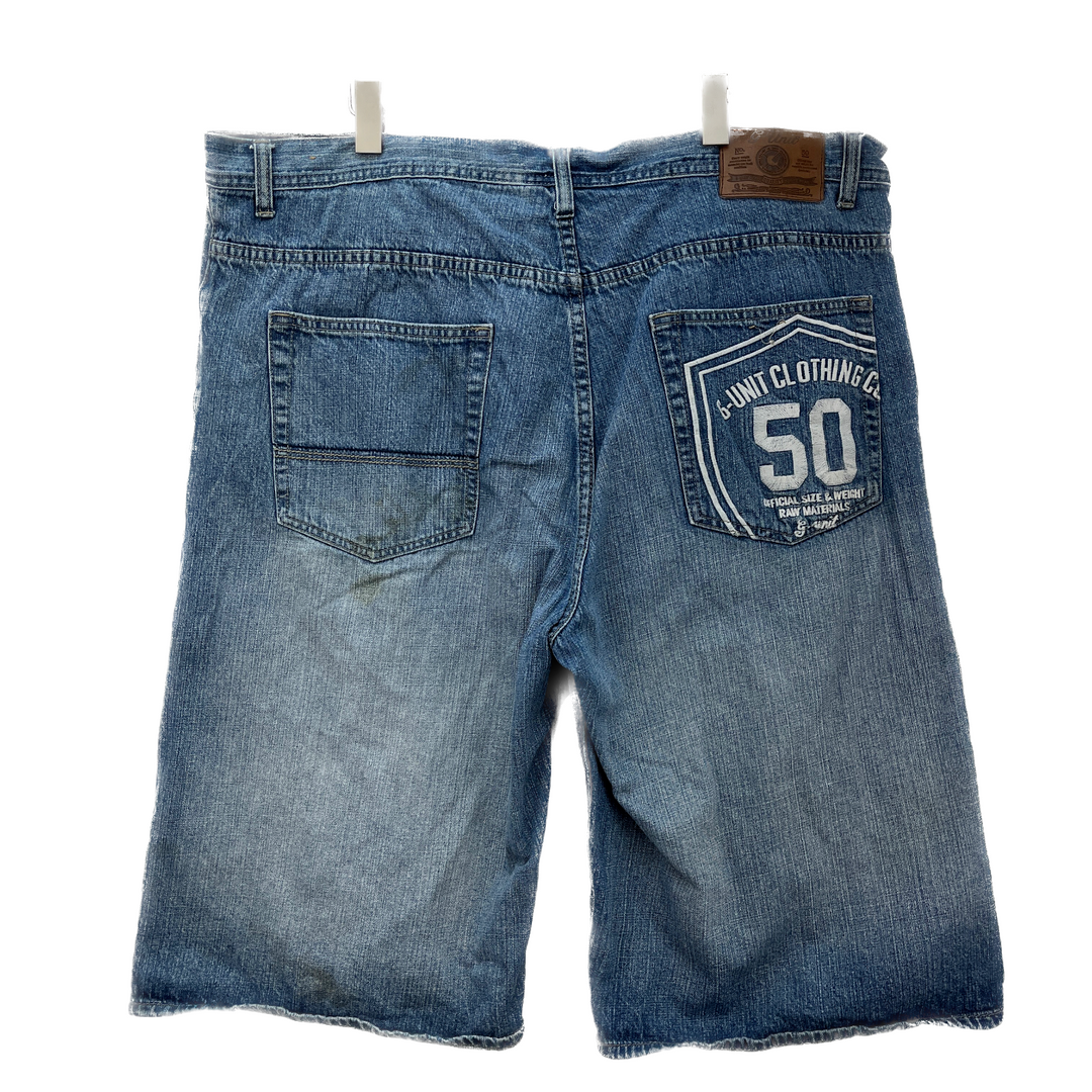 Vintage G Unit 50 Cent Rapper Medium Wash Blue Denim Shorts Size 40