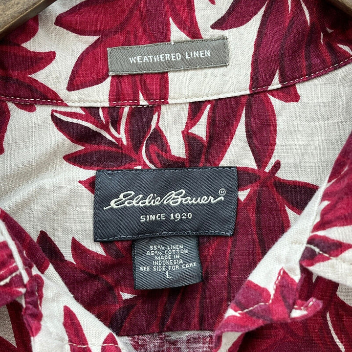 Vintage Eddie Bauer Button Up Linen Blend Floral Print Shirt Size L