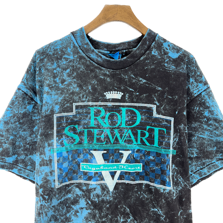 Vintage Rod Stewart Tour 1991 Acid Wash Print Blue T-shirt Size XL