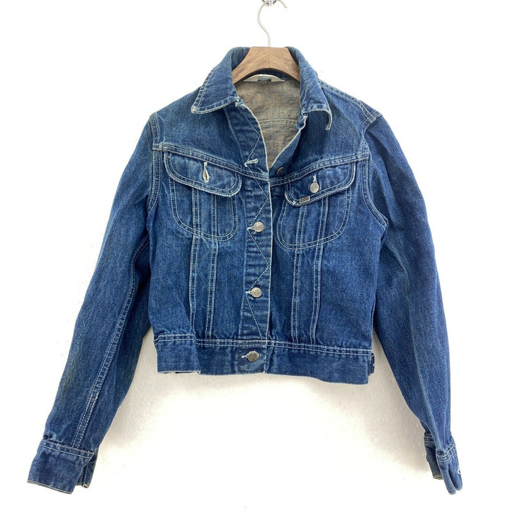 Vintage Lee Type 3 Dark Wash Blue Button Up Denim Jacket Size XS Women's