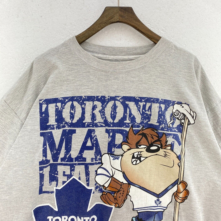 Vintage Toronto Maple Leafs Tasmanian Devil NHL 1995 Gray T-shirt Size L