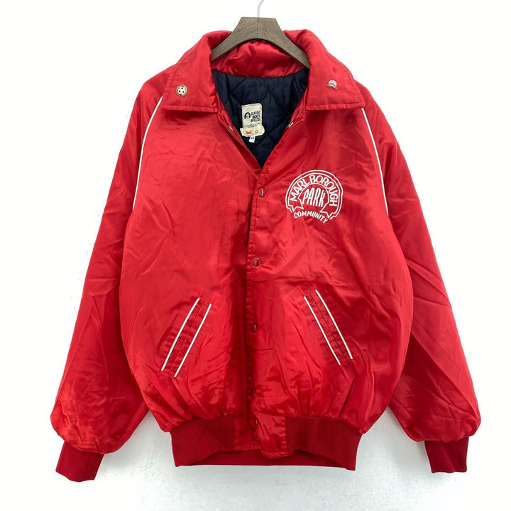 Vintage Red Insulated Satin Snap Button Bomber Jacket Size L