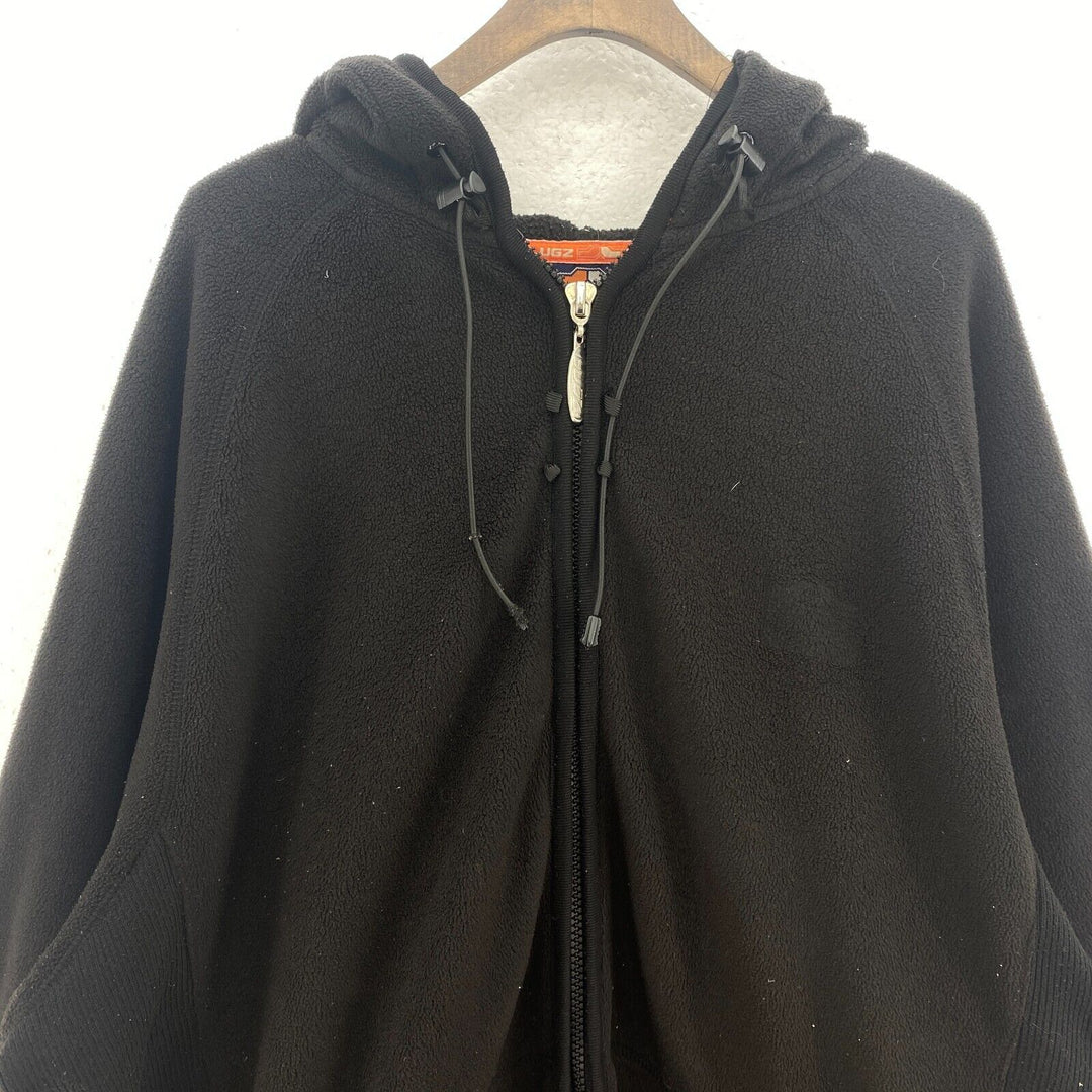 Lugz Brand Black Vintage Hooded Fleece Jacket Size XXL Full Zip Up