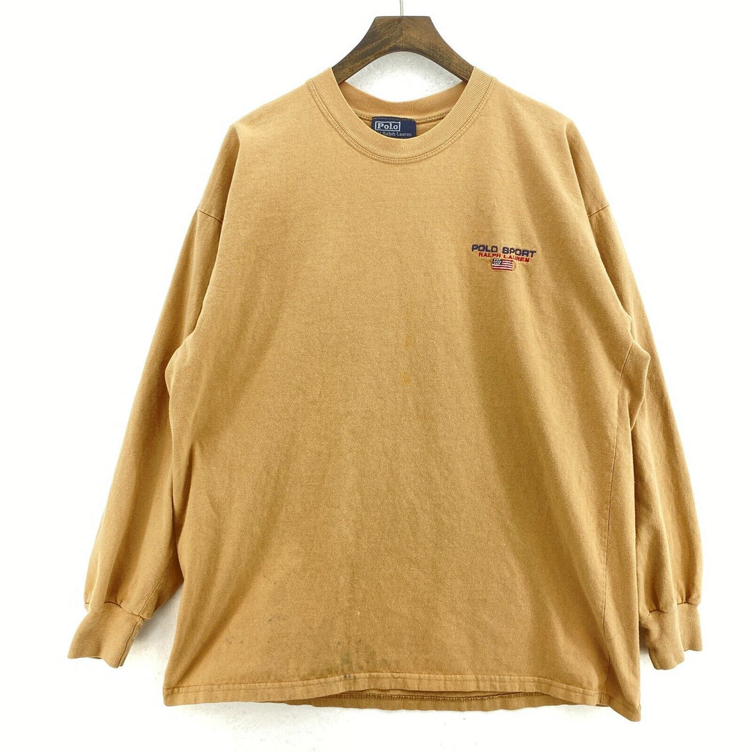 Vintage Polo Ralph Lauren Logo Mustard Yellow Long Sleeve T-shirt Size M