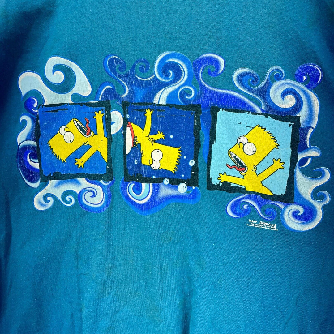 Vintage 2000 The Simpson Matt Groening Tv Show Swimming Print Blue T-shirt L