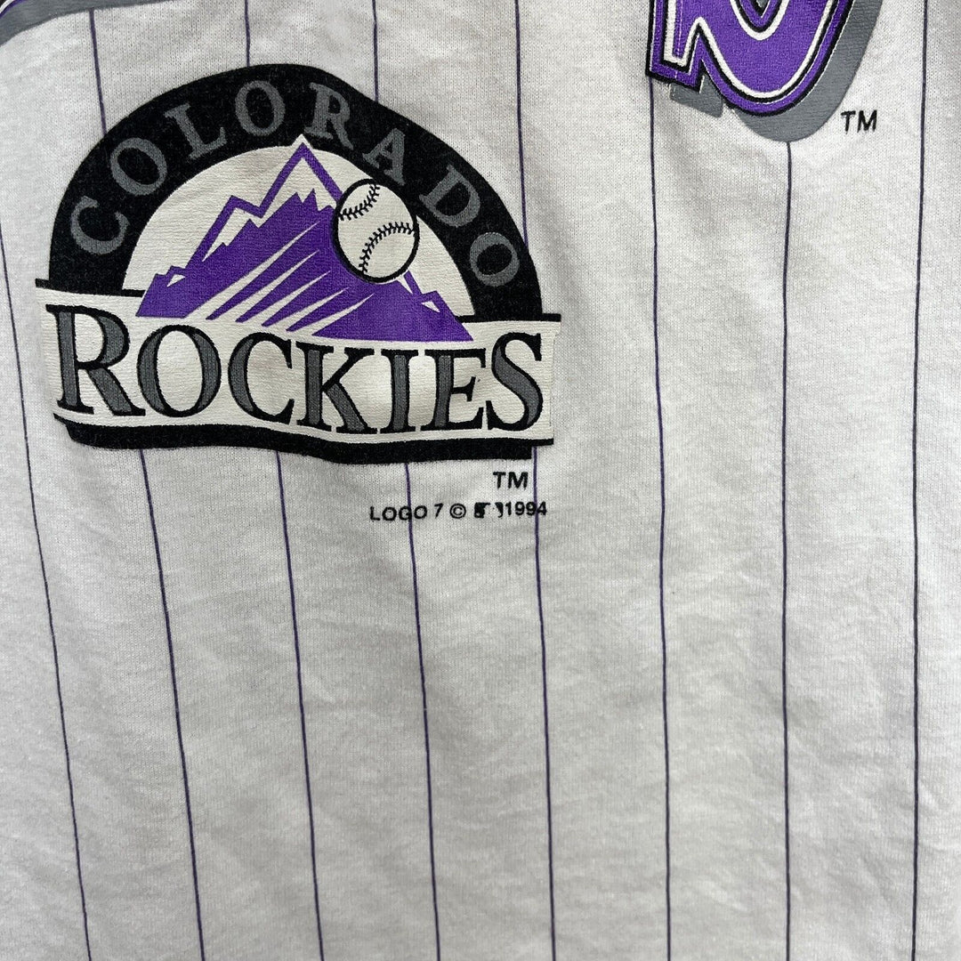 Vintage Logo 7 Colorado Rockies 1994 MLB Striped White Purple T-shirt Size M